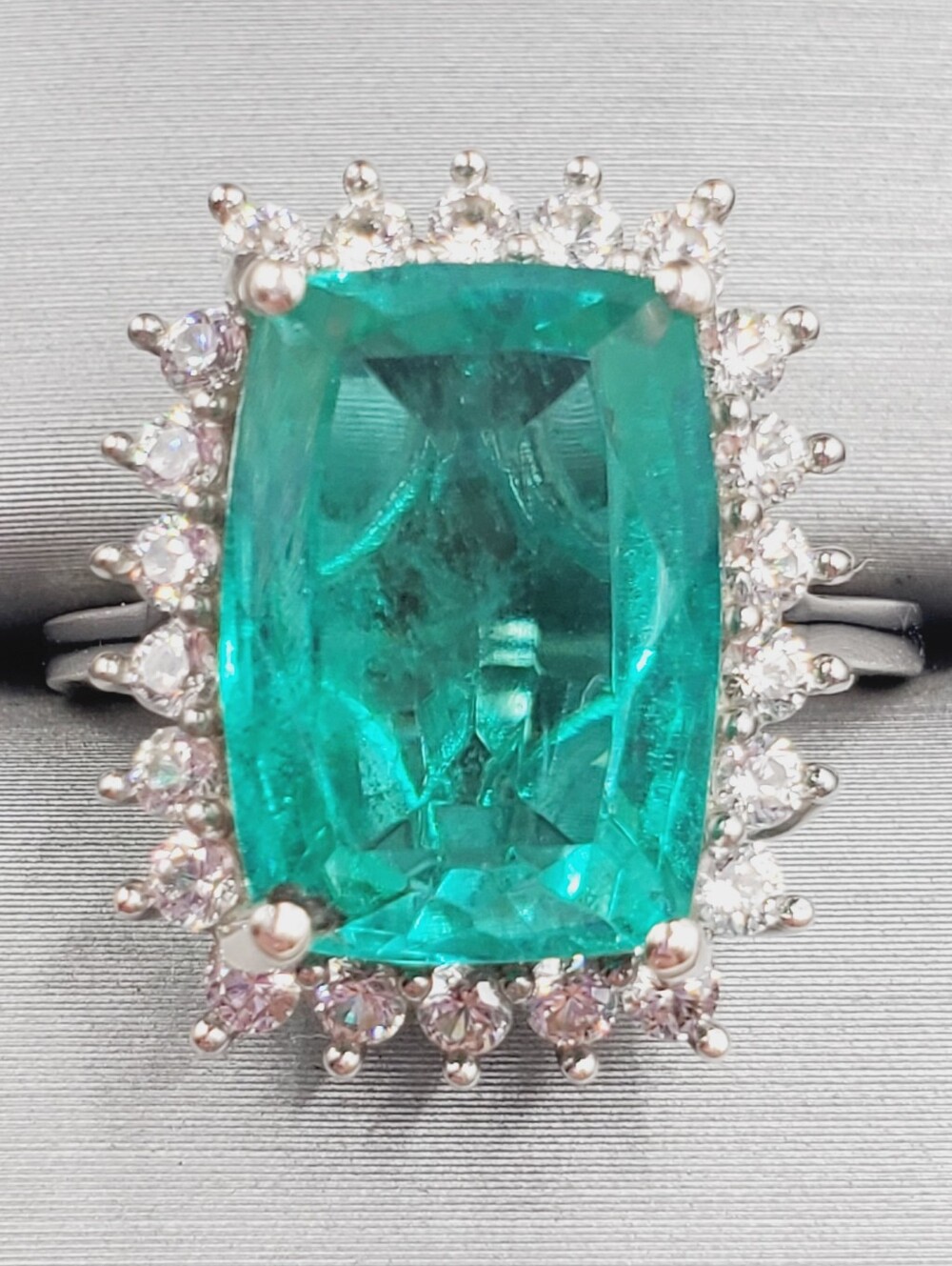 Emerald Green Quartz Halo Cocktail Ring - Women Jewelry
